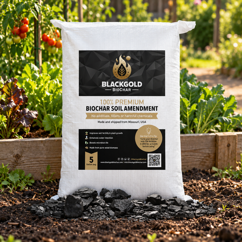 Picture of Black Gold Biochar bag in a garden